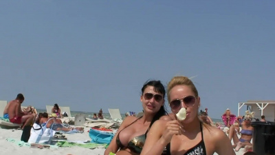 Aletta Ocean and Aleska Diamond have some fun on the beach